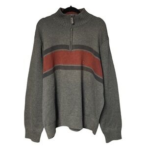 Eddie Bauer‎ Mens Quarter Zip Pullover Sweater XXL Gray Red Cotton NWT